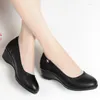 Dress Shoes Spring Women Cute Stylish Round Toe Shallow Mouth Black Pu Leather Pumps Casual Comfort Wedge Heel Anti-slip