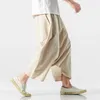 2023 Summer Men Plus Size Casual Harem Pants Vintage Loose Cotton Linen Wide Leg Elastic Midje Pantalones Byxor 240408