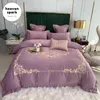 Juegos de cama 600TC Luxury Royal Home Textile Silk Line Bordery Bordery Tape Cubts con cubierta de edredón/Hoja plana/Camiseta/Casa de almohada