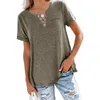 Damesblouses pullover-tops met pocket stijlvolle v-hals t-shirt knoppen solide kleur los fit tee shirt voor de zomer