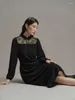 Casual jurken Dushu Chinese stijl verbeterde cheongsam mid-lengte jurk kant kanten decoratie temperament zwart winter lang