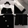 Robes décontractées Femme noire patchowrk blanc mousseline en mousseline à manches longues à manches longues à manches longues mini-robe 2024