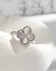 Designer Brand Van S925 Pure Silver Clover Ring Full Diamond Natural White Fritillaria Red Black Agate