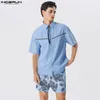 Men's Tracksuits Stylish Well Fitting Sets INCERUN Men Fashion Printed Short Sleeved Shirts Shorts Casual Party Suit 2 Pieces S-5XL 2024