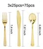 Servis uppsättningar 75 stycken Guldplast Silverware- Party Flatware Set-Heavyweight Cutlery- Inkluderar 25 gafflar Spoons Knives