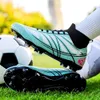 Children's Outdoor Football Boots Anti Slip AG TF Soccer Shoes Men's High Top Training Cleats Green Blue Black