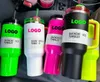 UPS NEON Starbacks inverno cosmo rosa con tazze di bicchiere in acciaio inossidabile da 1: 1 logo H2.0 40 once con coperchio in silicone e tazze d'acqua per auto di paglia Z Z 4.14