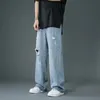 Vår- och sommarstil är tunn rippad jeans korean street mode lös denim byxor baggy blå casual byxor 240403