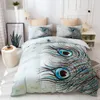 Bedding Sets Tampa de edredão Penas verdes de impressão de animais 3D Conjunto de água Linha de cama para crianças para crianças Decoração de quarto adulto 220x240