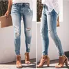 Damesjeans dames denimbroek dunne scheurpakte broek verontruste gat bodems Jean strakke y2k kleding