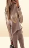 Designer Women Tracksuits Khaki Love Sequins Casual Sport Suit Round Neck Long Sleeve Hoodies Topspants Två stycken Set Outfits Plu5258110