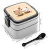 Dîner Peach et Goma Mochi Bear Bento Box Portable Lunch Wheat Straw Rangement Conteneur Teddy Grizzly Brown Cute