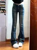 Kvinnors jeans 2024 Spring Autumn Women Vintage Rivet Denim Flare Pants Fashion Blue Thin High midje Slim Street