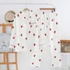 Home Clothing Pyjamas Set für Frauen Baumwolle Stoff Schlaf Turren Kragen Erdbeer Langarmanzug Herbst weibliche Nachtwäsche