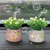 Decorative Figurines Sparkling Rhinestone Car Interior Decoration Mini With Cute Flower Vase Atures