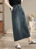 Jupes NYFS 2024 Été Vintage femme jupe denim lâche plus taille grande poche longue faldas mujer saias