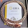 High-end Jewelry Vvs Moissanite Necklace Iced Out Cuban Chain Rose Gold Plated 18mm Pass Diamond Tester