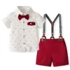 Set di abbigliamento per bambini piccoli vestiti da gentiluomo a manica corta camicia con stampa a croce con pantaloncini per sospensione 2 pezzi Outfit di Pasqua