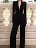 Women's Two Piece Pants High-End Elegant Business Outfits 2024 Spring Heavy Industry Beaded Black Suit Jacket Wide-Legged Two-Piece Sets