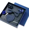 Set da 8 pezzi Business Blue Ties for Mans Balchette floreali Pingi Clips Clips Clips Borta Bowtie Wedding Accessori Box Set 240408