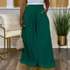 Pantalon féminin fluide pour les femmes décontractées hautes taies larges de jambe large culotte plus pantalon de taille avec pantalones de poche de mujer 2024