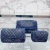 Classim Denim Blue CC Flap Luxury Shopping Designer Womens Handsbag Crossbody Tote Tote Brodemery Print Silver Silver Hardware Sacs 3 tailles