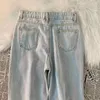 Calça jeans feminina calça de jeans straight vintage jean women 2024 calça de moda de moda estilo doce gravata arco renda versátil perna larga rosa