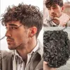 Base cutanea piena 20 mm Curly Human Hair Mens Toupee Sistema di protesi durevoli BlackBrown Piece 130 densità Frontline naturale 240401