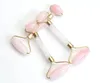 Natural Rolling Chakra Rose Quartz crafts Carving Reiki Crystal Healing Scraping Beauty Roller Facial Massage Stick Alloy Gold Plated