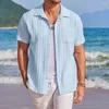 Camisas casuais masculinas vestem camisa diária de férias poliéster com manga curta comum verão t beach botão
