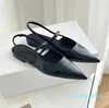 Diseñador Mujeres con tacón alto zapatos formales puntiagudos de cuero Correa de espalda de boca back femenina negra