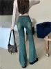 Jeans feminina menina americana cintura alta lavada bootcut feminina outono ousátil calça longa e longa de piso roupas femininas roupas femininas