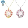 Necklace Earrings Set Flower Inlaid Red Jewelery Stone And 5A Zircon Pearl Gold Plated XIAN Gems