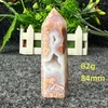Decorative Figurines Natural Pink Geode Agate Crystal Tower Hexagonal Column Obelisk Wand Healing Spiritual Meditation Home Furnishings