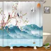 Duschgardiner bläck målning plommonblomma landskap tryck badrum gardin polyester vattentät hemdekoration med krok