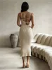 Casual Dresses WJFZQM Fashion Spaghetti Strap Striped Asymmetrical Hollow Out Knitted Midi Dress Bodycon Backless Streetwear 2024 Summer