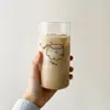 Weingläser Korean süßes kleines frisches Glas hoher Borosilikat -Milchsaftbecher mit Stroh Cartoon Pudding 400 ml