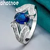 Cluster Rings Shstone 925 Sterling Silver Oval Blue Zircon Crystal for Women Engagement Wedding Bands Birthday Party Fashion Jewelry