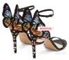 Ladies in pelle di brevetto 10 cm tallone alta farfalla ornamenti neri Sophia Webster Sandals a punta di punta scarpe colorate4559551