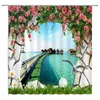 Shower Curtains Landscape Printing Fabric Curtain Bathroom Waterproof Flower Bird Seaside Scenery Bath Decor With Hooks