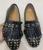 Gouden Rivets Loafers Tassel Fringe Flat Heel Echte lederen fabriek echte foto's Men Oxfords Brogue Driving Boats9125545