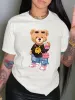 T-shirt per stampato per orso fresco, top casual dell'equipaggio a maniche corte per la primavera estiva, abbigliamento da donna da donna