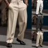 Herenpakken mannelijke broeken mannen pendelen kantoorzak huidvriendelijke vaste kleur rechte vintage wide been business duurzaam