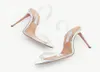 여름 인기 브랜드 Aquazzuras PVC Womens Sandals So Nude Plexi Sandal Heels Crysta Buckle Party Wedding Dress Shoes Heel Back S1663071