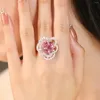 Ringos de cluster Big Flower Deding Ring Zircon 925 Becada de casamento de noivado de prata esterlina para mulheres de festa de aniversário de noiva para mulheres jóias