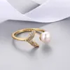 Cluster Rings Natural Freshwater Pearl Micro Diamond Zircon Fishtail Ring Fashionable Personality Niche Versatile Opening Adjustable