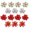 Flores decorativas 24 PC Cebolla en polvo Decoraciones navideñas Diy Poinsettia Fake Xmas Decorar Decors de tela de seda