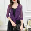 Damesjassen Elegant net garenjas dames mode tops zomer solide kleur zonnebrandcrème 2024 kleding lange mouw vest met lange mouwen