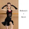 Stage Wear Girls Latin Dance Dress Black Split Sit Ruffled Rok Kinderen Chacha Samba Performance Kleding Training VDL44