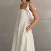Casual Dresses Women Elegant Bustier Pockets Party Dress 2024 Sexy Sleeveless Solid Color Beach Summer Fashion Backless Loose Long